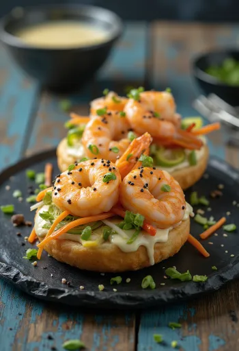 신선한 야채를 곁들인 게살 바오번 서빙