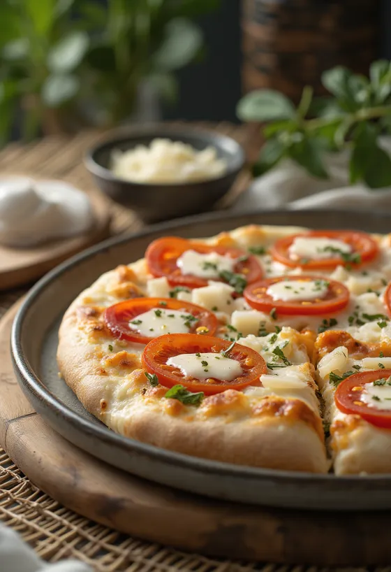 바질과 파르메산 치즈를 곁들인 Pizza al Mascarpone