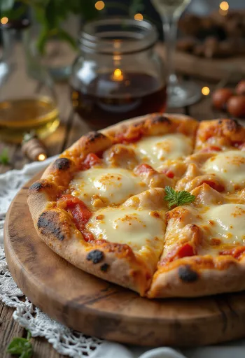 모짜렐라와 바질을 곁들인 훈제 프로볼라 치즈 피자