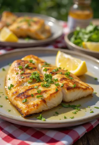 마늘 허브를 곁들인 생선 구이 서빙 모습