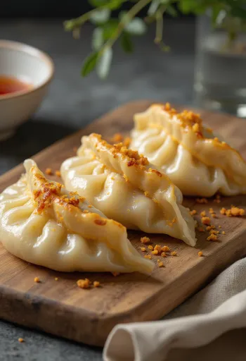 간장 소스 볼과 함께 제공되는 Ginger Gyoza