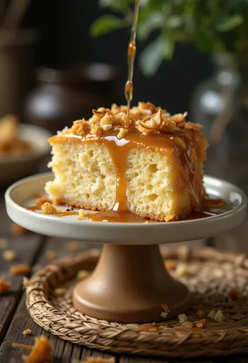 조각낸 코코넛 카라멜 케이크