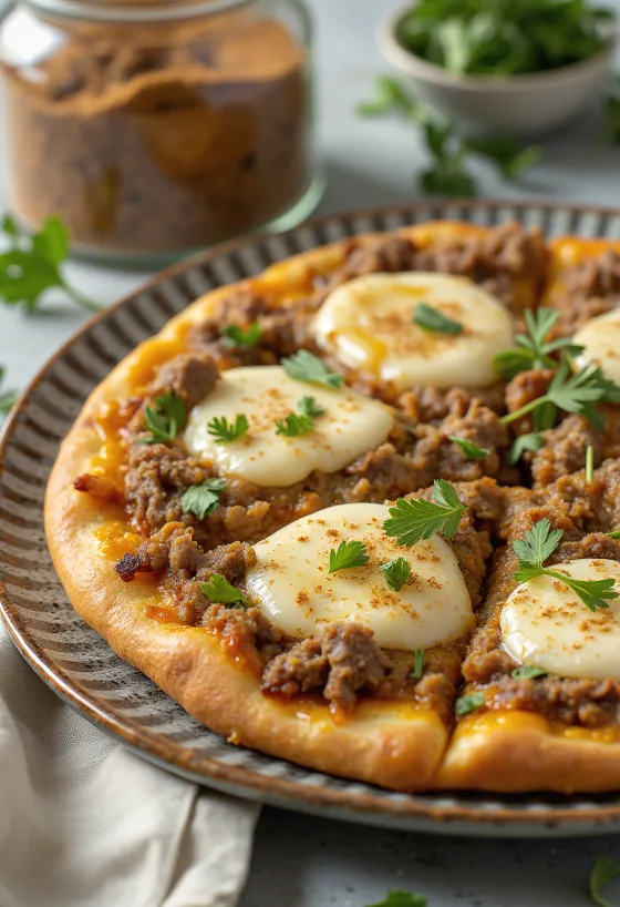 양고기와 신선한 고수가 토핑된 Pizza Maroccaine