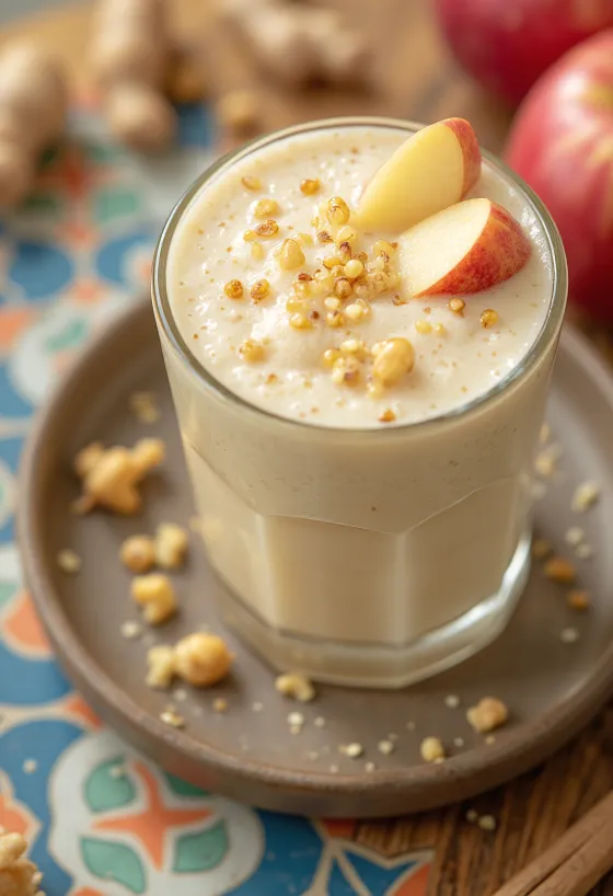 신선한 사과와 간 생강을 곁들인 사과 생강 스무디
