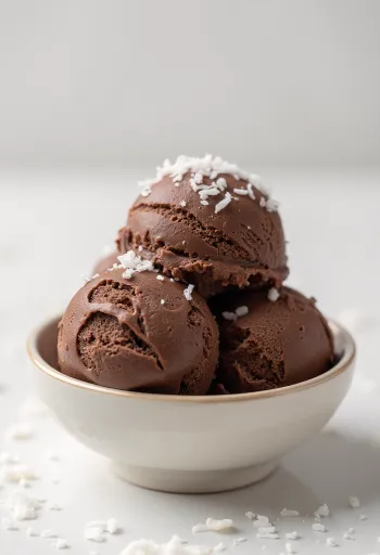 서빙된 크리미한 코코넛 밀크 초콜릿 아이스크림