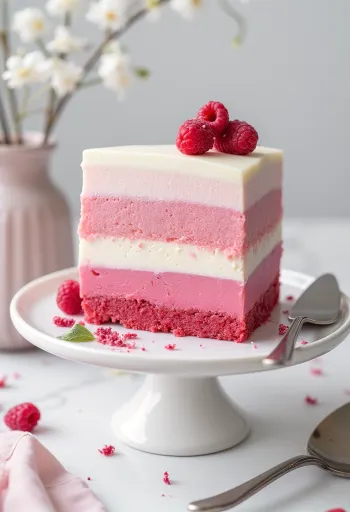 서빙된 라즈베리 옴브레 케이크