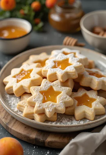 슈가파우더를 뿌리고 잼을 채운 꿀 린저 쿠키