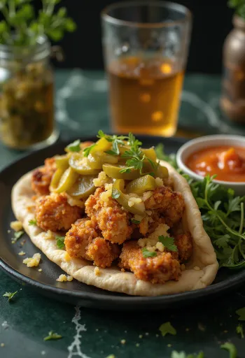 피타 빵에 서빙된 치킨 샤와르마