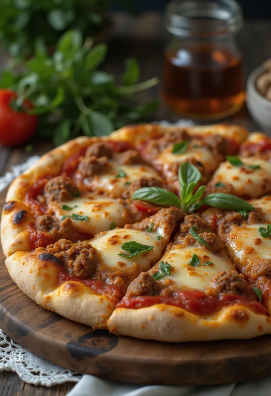 알제리 스타일의 매운 다진 고기 피자