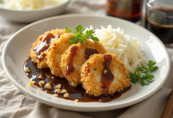 가지 카츠, 돈카츠 소스를 곁들인 바삭한 빵가루 입힌 가지