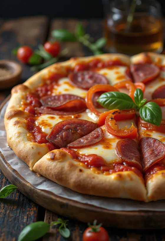 살라미와 채소를 곁들인 Pizza alla Campagnola