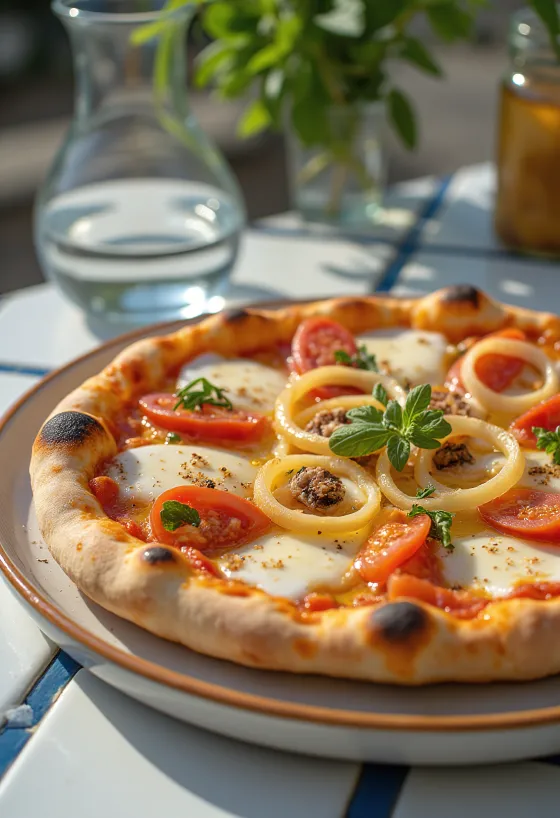 적양파와 앤초비가 토핑된 Pizza Pugliese