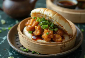 구운 닭고기를 채워 찐 바오 반죽, 심플한 플레이팅