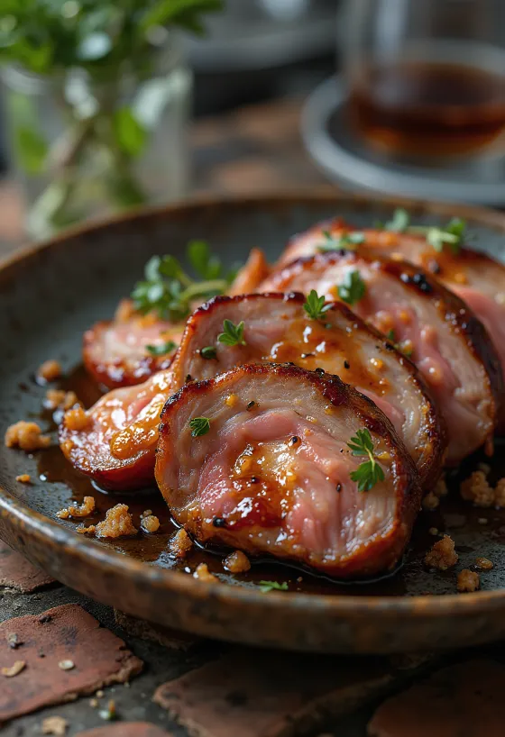 육즙 가득하게 서빙된 BBQ 돼지 등심