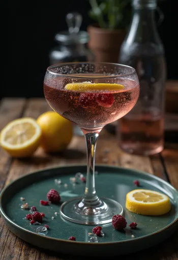 신선한 레몬과 민트 잎을 곁들인 엘더플라워 샴페인