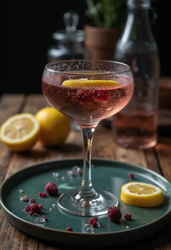 신선한 레몬과 민트 잎을 곁들인 엘더플라워 샴페인