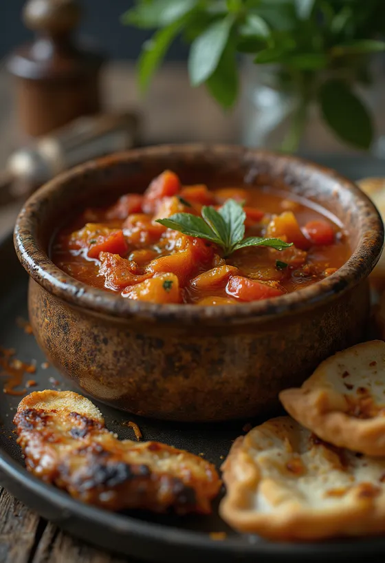 할라피뇨 토마토 처트니 차림