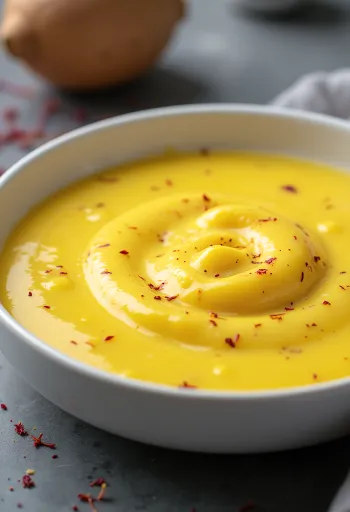 사프란 크림 소스가 담긴 소스 그릇