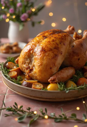 오븐에 구운 속을 채운 칠면조, 바삭한 껍질과 풍부한 속 재료