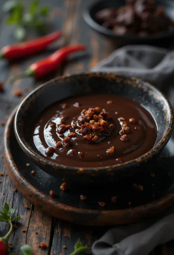서빙된 칠리 초콜릿 소스