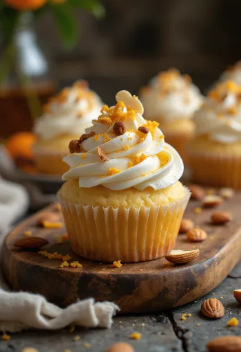 갓 구운 아몬드 오렌지 컵케이크