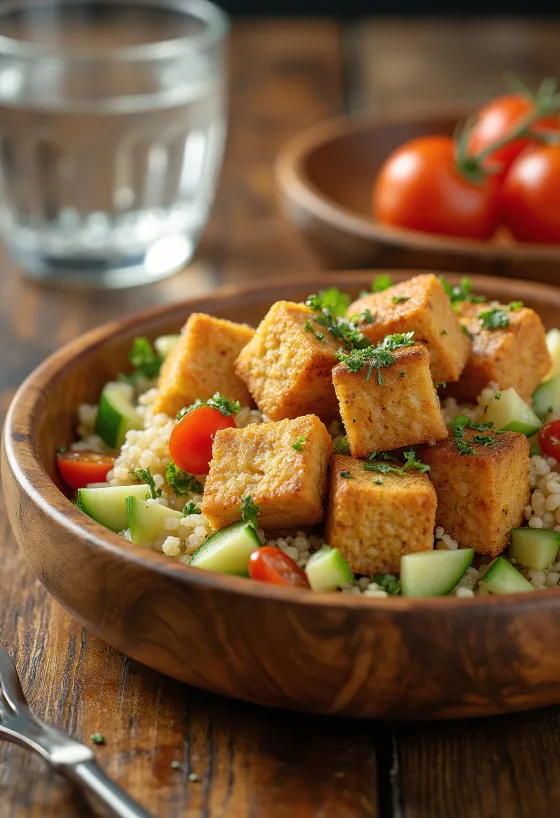 퀴노아 샐러드를 곁들인 구운 두부