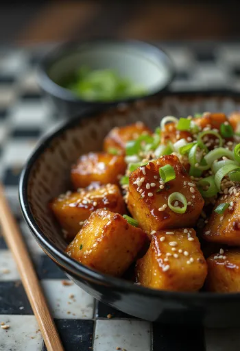 데리야끼 소스 튀긴 두부 서빙 모습