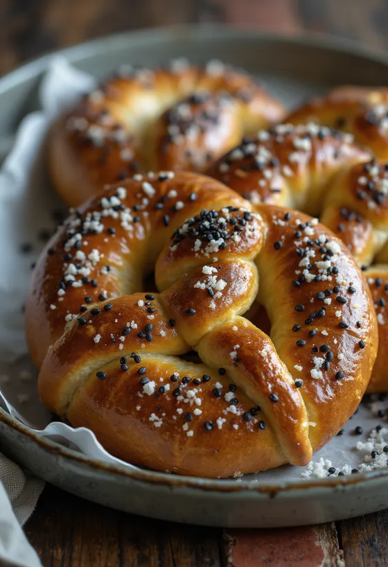 갓 구운 양귀비 씨앗 프레첼