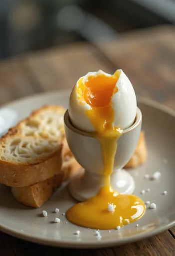 아침 식사로 제공되는 갓 삶은 반숙 달걀.