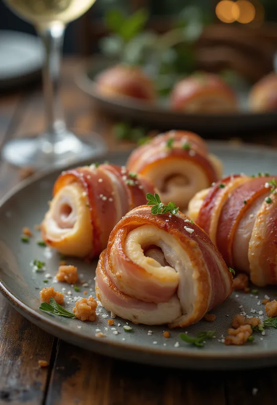베이컨에 말은 칠면조 가슴살 서빙