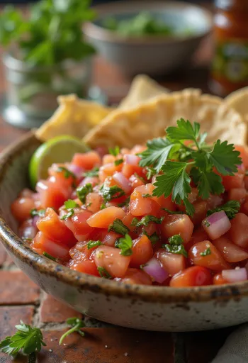 고수 라임 토마토 살사 차림