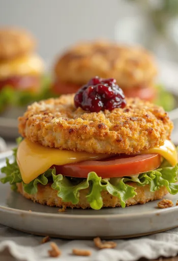 접시에 담긴 프라이드 치즈 버거