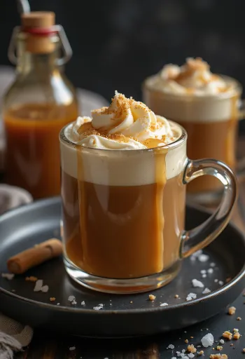 유리잔에 담긴 솔티드 카라멜 사이더