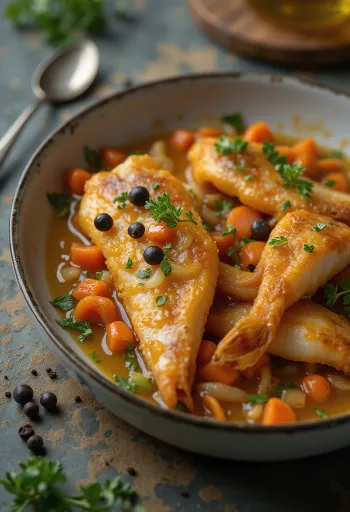 야채와 함께 서빙된 에스카베체 생선