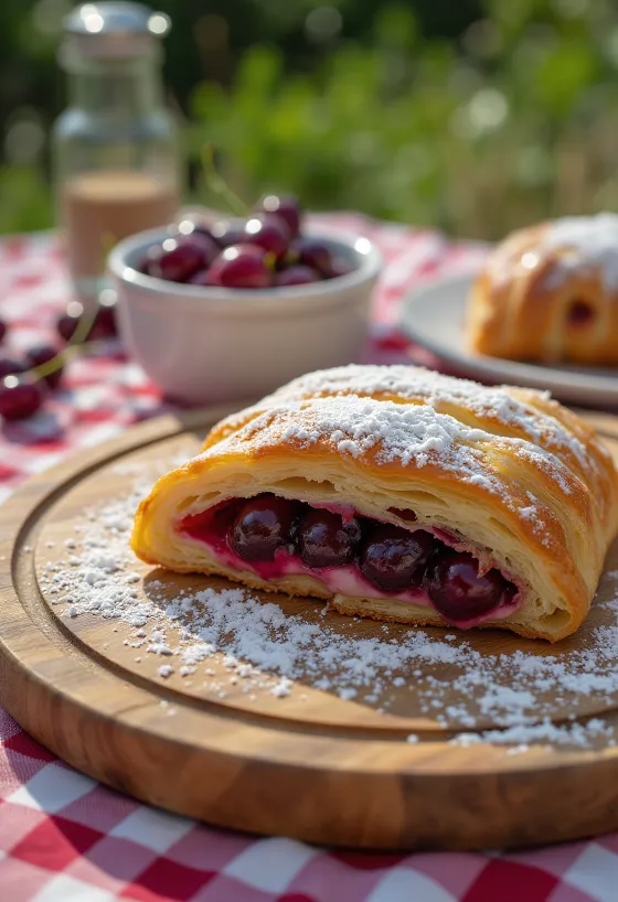 서빙된 사워 체리 슈트루델