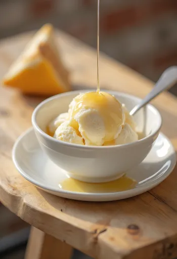 서빙된 크리미한 허니 밀크 아이스크림