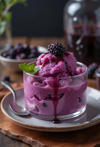 유리잔에 담긴 블랙베리 파르페