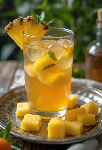 유리잔에 담긴 열대 과일 차