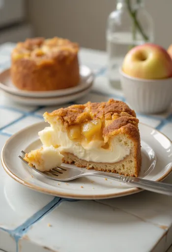 사과와 계피로 장식된 사과 시나몬 코티지 치즈 케이크