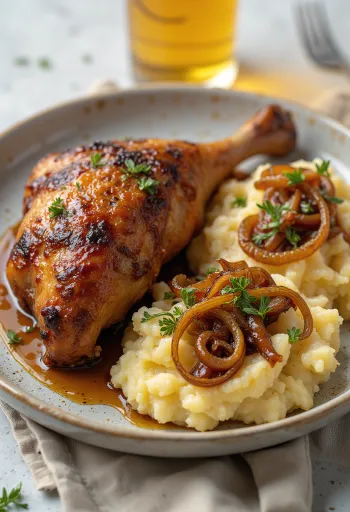 양파 매시드 포테이토를 곁들인 오리 구이