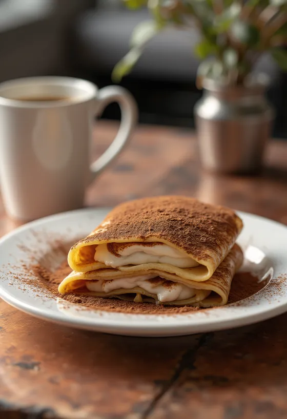 접시에 담긴 티라미수 팬케이크