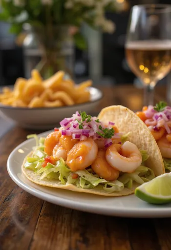 구아바 소스를 곁들인 해산물 타코