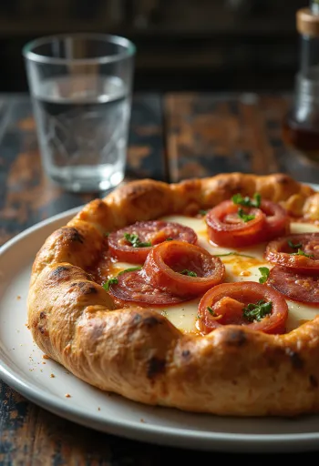 매콤한 살라미를 곁들인 가장자리를 채운 디아볼라 피자