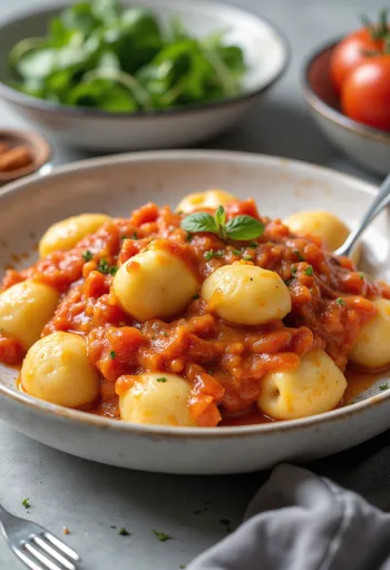 토마토 소스 비건 뇨끼 서빙 모습