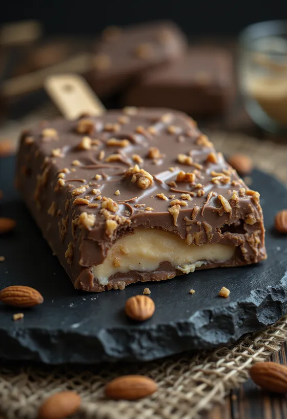 두꺼운 아몬드 초콜릿 코팅을 입힌 홈메이드 매그넘 아몬드 아이스크림, 소박한 배경