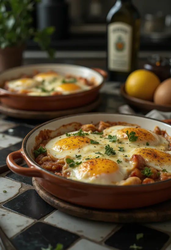 고기를 층층이 쌓은 가지 캐서롤