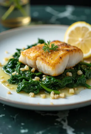 마늘 시금치를 곁들인 생선 구이