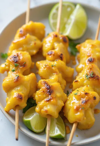 코코넛 사테, 신선한 채소를 곁들인 구운 닭꼬치