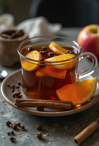 잔에 담긴 사과 오렌지 티