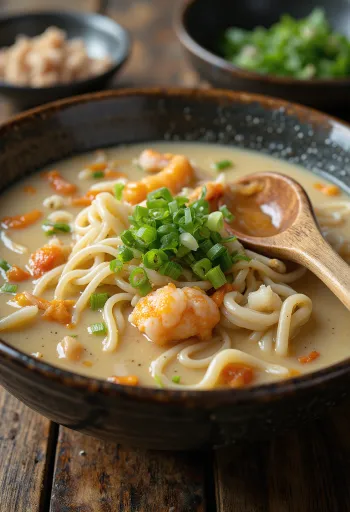 진한 우유 베이스 국물에 해산물과 야채를 곁들인 나가사키 짬뽕